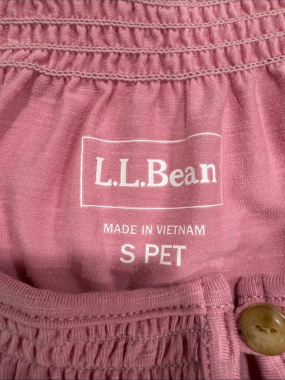 L.L. Bean Light Pink Smocked-Neck Henley Top